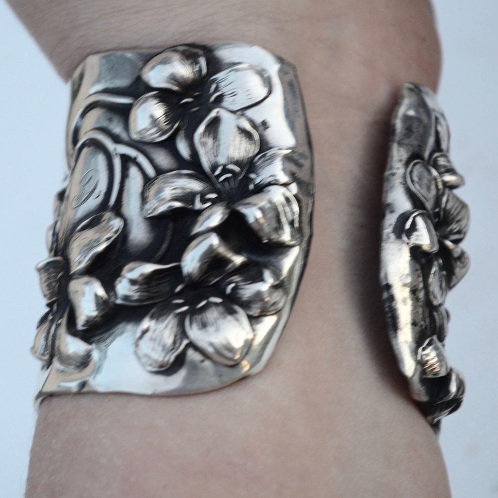 Antique Art Nouveau Sterling Silver Cuff 925 Wide Lady Face Gibson Girl Floral - Picture 7 of 8